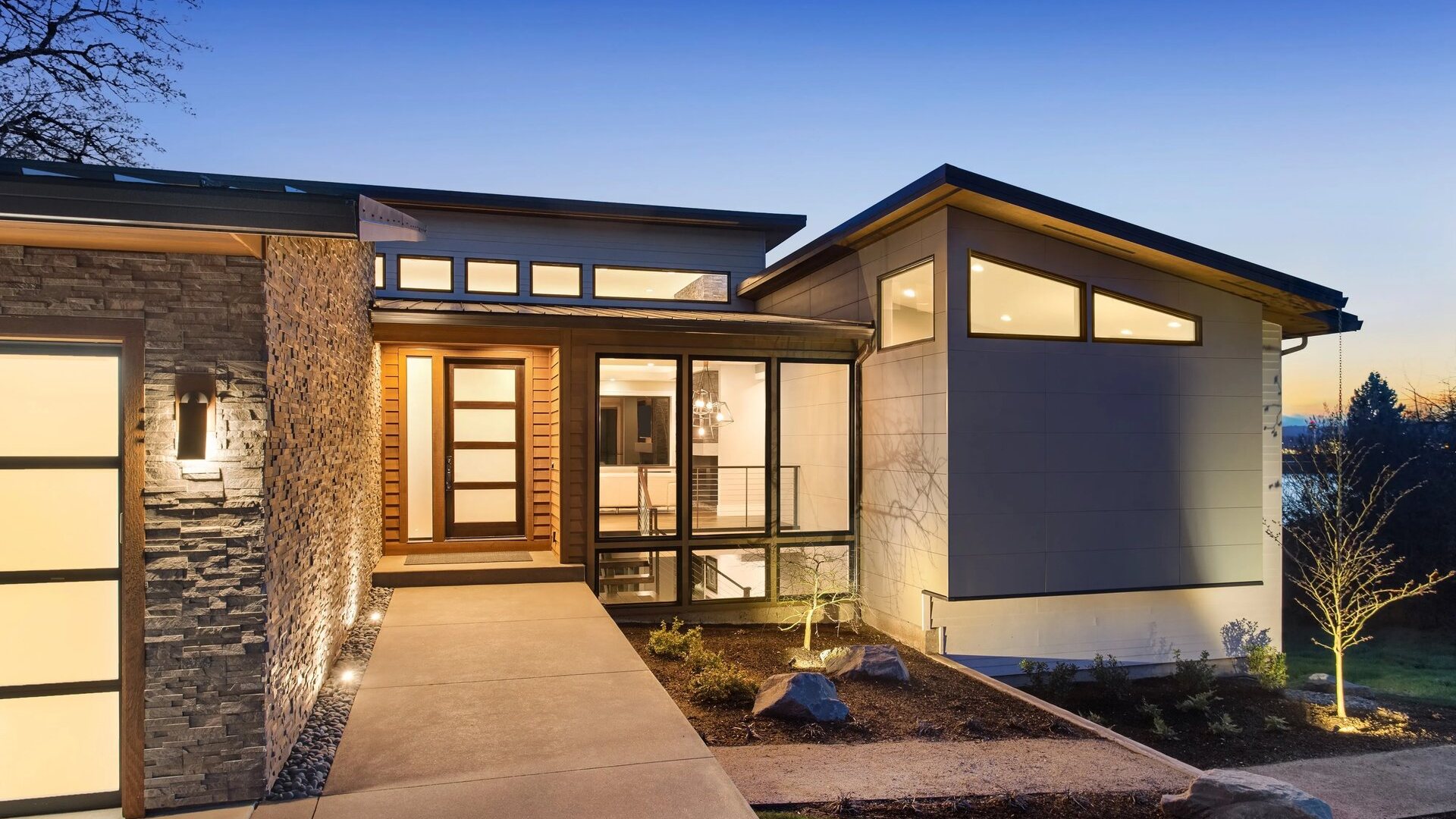 Silicon Valley home at twilight